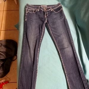 Cowgirl jeweled Liuce's jeans dark blue white thread junior's size 13 straight